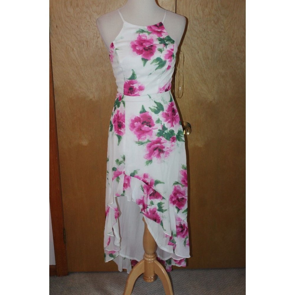 NEW Crystal Doll hi-low cocktail dress juniors size 3 white pink floral ruffle - Picture 3 of 5